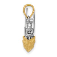 14k Two-tone Textured 3-D Offshore Sportfishing Boat Charm-K9152