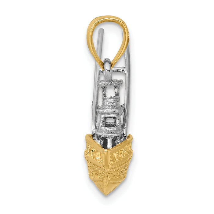 14k Two-tone Textured 3-D Offshore Sportfishing Boat Charm-K9152