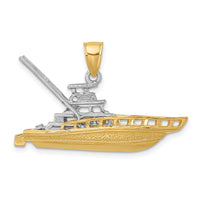 14k Two-tone Textured 3-D Offshore Sportfishing Boat Charm-K9152