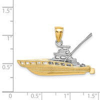 14k Two-tone Textured 3-D Offshore Sportfishing Boat Charm-K9152