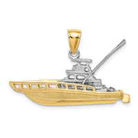 14k Two-tone Textured 3-D Offshore Sportfishing Boat Charm-K9152