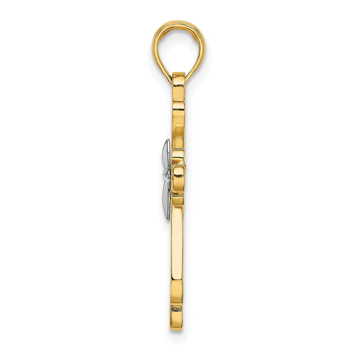 14K W/ Rhodium Polished Fancy Cross Charm-K9153