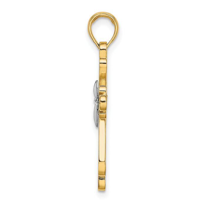 14K W/ Rhodium Polished Fancy Cross Charm-K9153