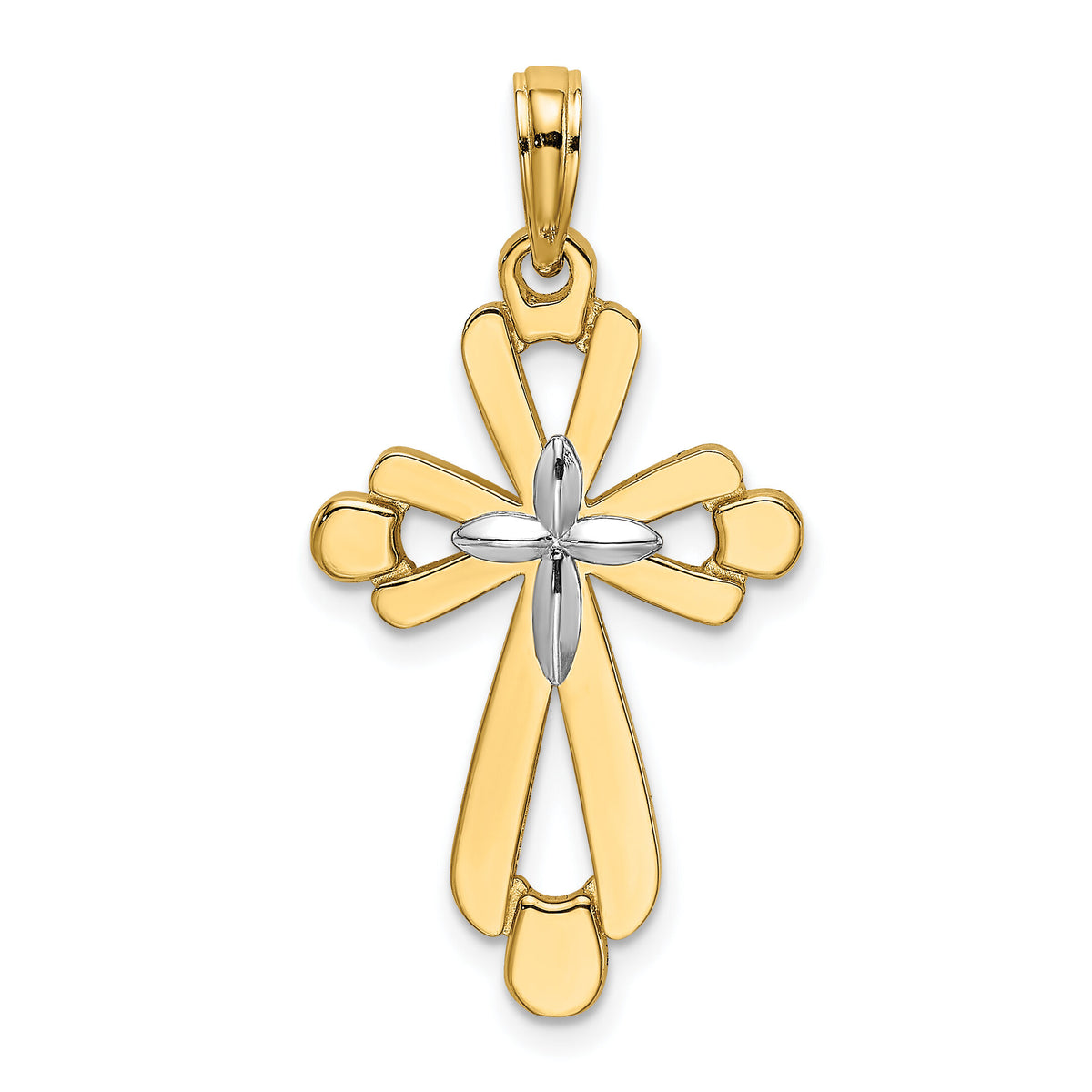 14K W/ Rhodium Polished Fancy Cross Charm-K9153