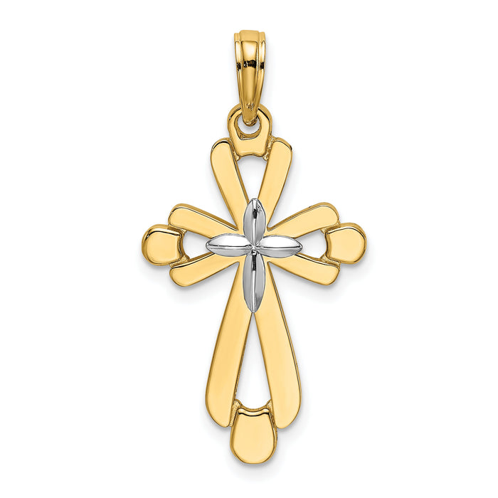 14K W/ Rhodium Polished Fancy Cross Charm-K9153