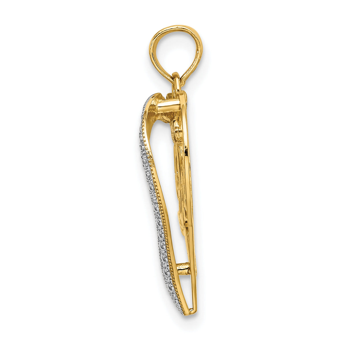 14k with White Rhodium Heart Diamond-cut LOVE Charm-K9155