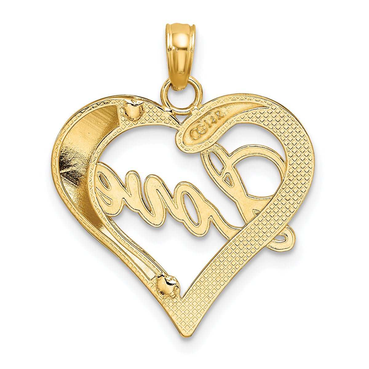 14k with White Rhodium Heart Diamond-cut LOVE Charm-K9155