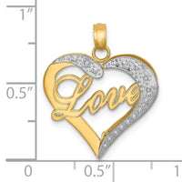 14k with White Rhodium Heart Diamond-cut LOVE Charm-K9155