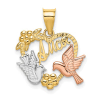 14k Two-tone w/White Rhodium AMOR Heart w/Doves Charm-K9156