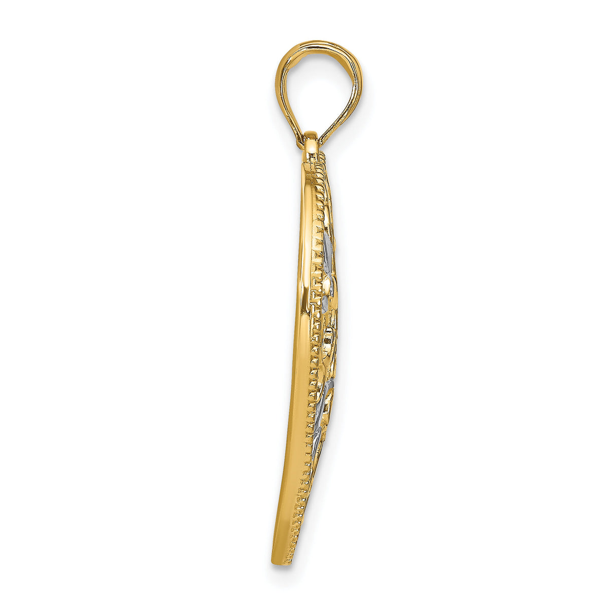14k w/Rhodium Filigree Leaf Accent Heart Charm-K9158