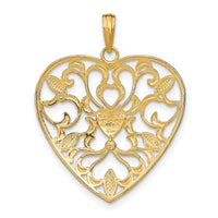 14k w/Rhodium Filigree Leaf Accent Heart Charm-K9158