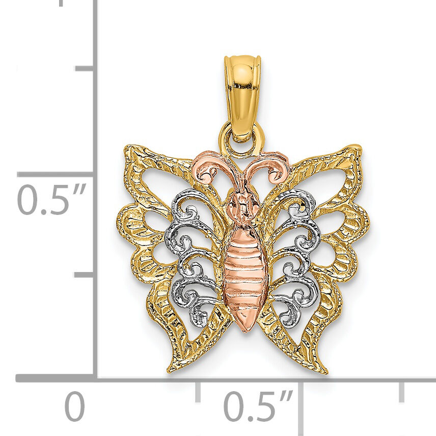 14k Two-Tone w/White Rhodium Butterfly Cut-Out Charm-K9159