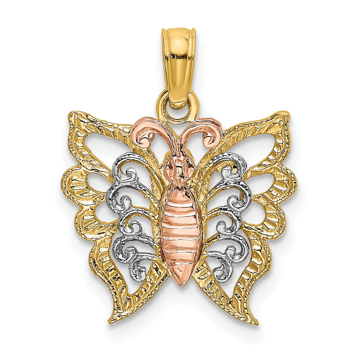 14k Two-Tone w/White Rhodium Butterfly Cut-Out Charm-K9159