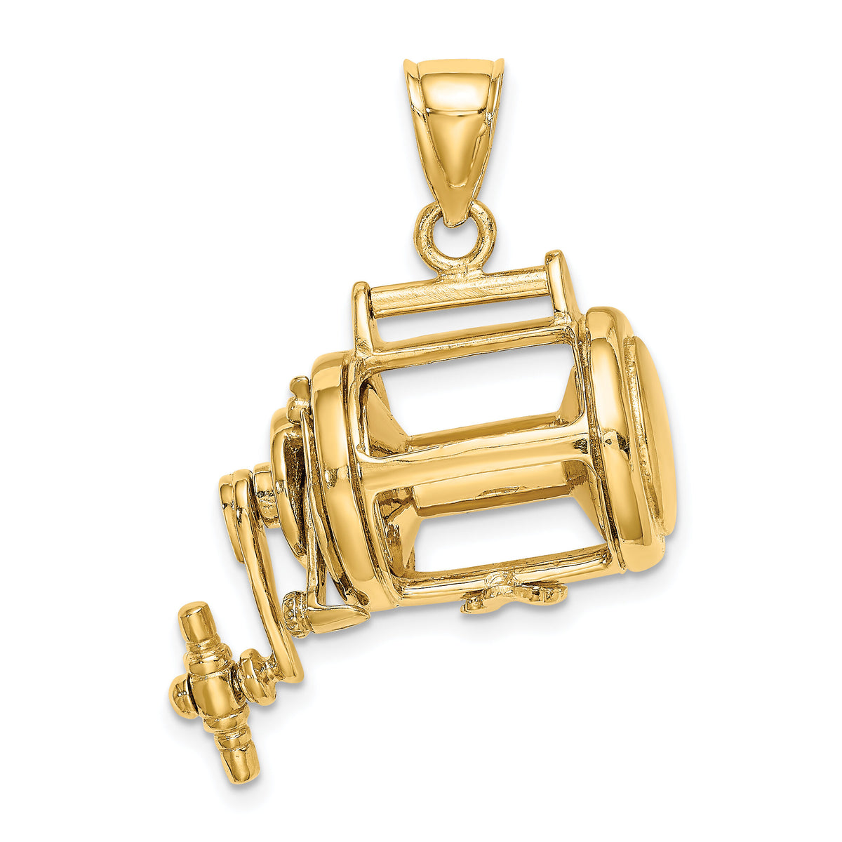 14K Moveable 3D Fishing Reel Charm-K9160