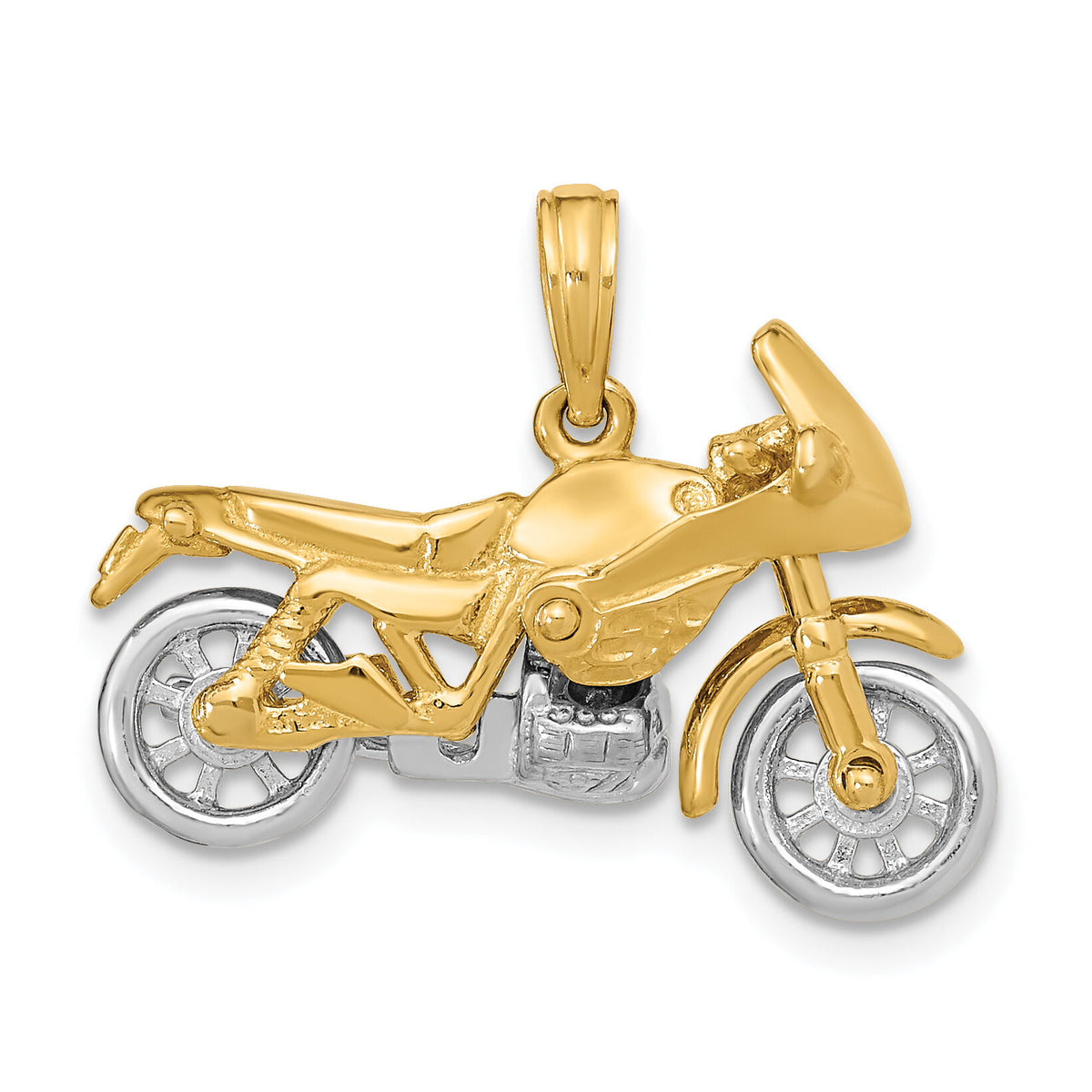 14k Two-tone 3-D Moveable Motorcycle Charm-K9162