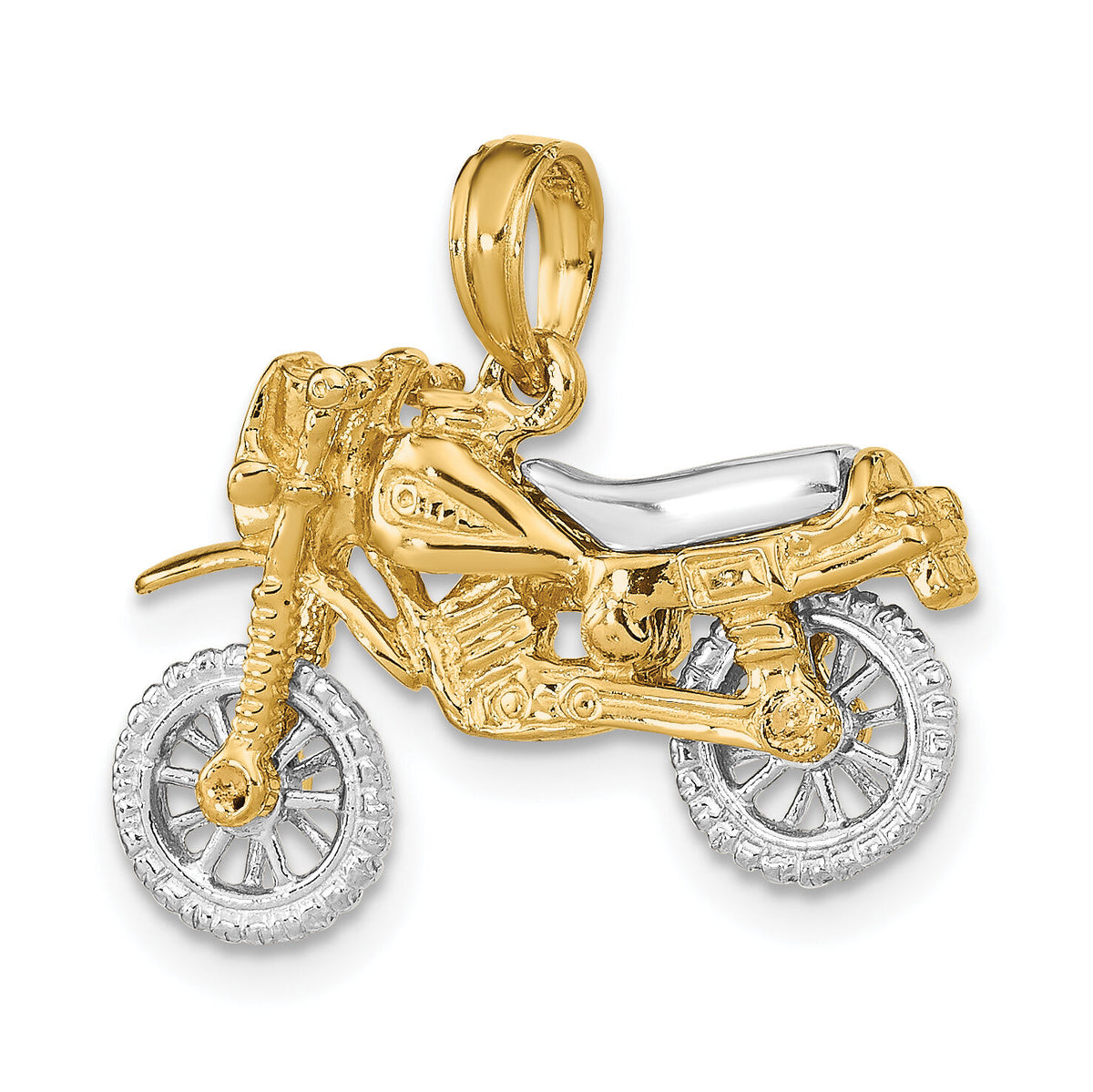 14k Two-tone 3-D Moveable Dirt Bike Motorcycle Charm-K9163