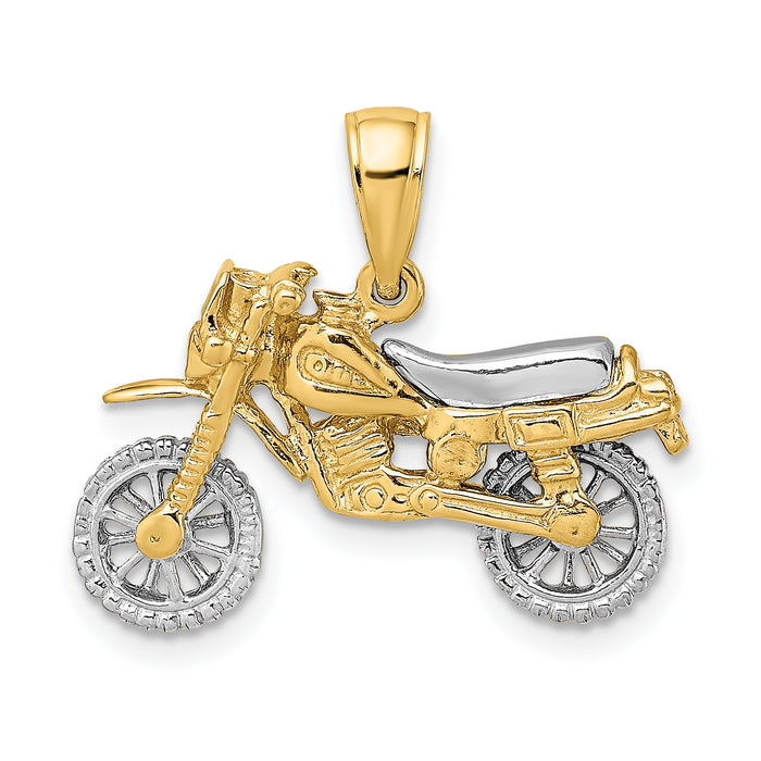 14k Two-tone 3-D Moveable Dirt Bike Motorcycle Charm-K9163