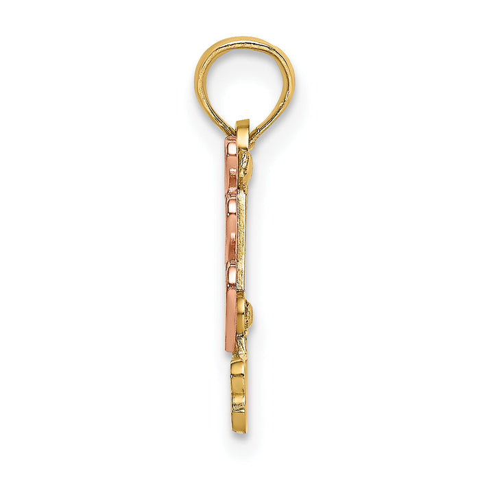 14K Two-tone Polished #1 GODMOTHER and Hearts Pendant-K9165