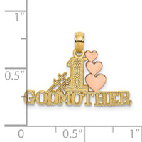 14K Two-tone Polished #1 GODMOTHER and Hearts Pendant-K9165