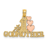 14K Two-tone Polished #1 GODMOTHER and Hearts Pendant-K9165