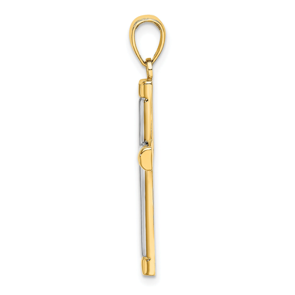 14K W/ Rhodium Polished Tubular Cross Charm-K9167