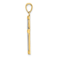 14K W/ Rhodium Polished Tubular Cross Charm-K9167