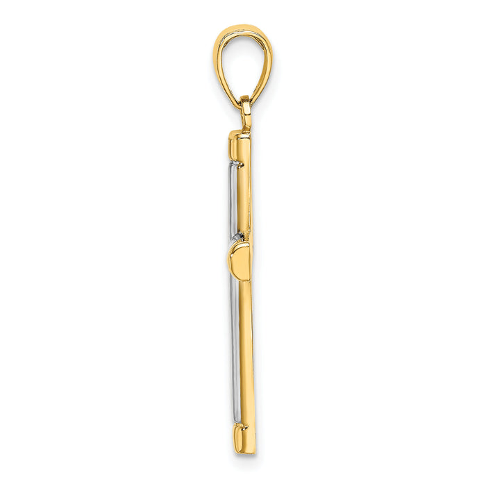 14K W/ Rhodium Polished Tubular Cross Charm-K9167