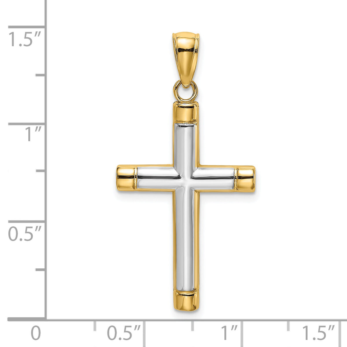 14K W/ Rhodium Polished Tubular Cross Charm-K9167