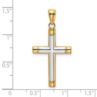 14K W/ Rhodium Polished Tubular Cross Charm-K9167