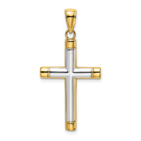 14K W/ Rhodium Polished Tubular Cross Charm-K9167