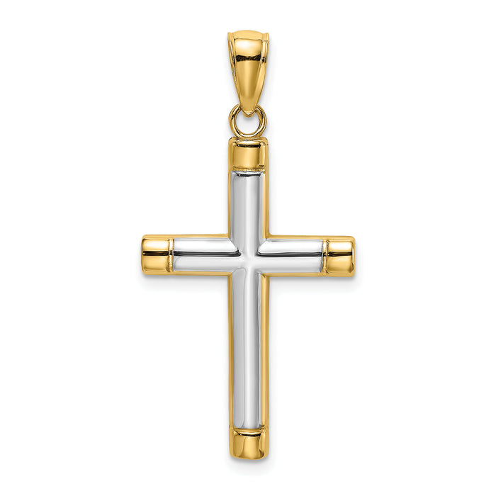 14K W/ Rhodium Polished Tubular Cross Charm-K9167