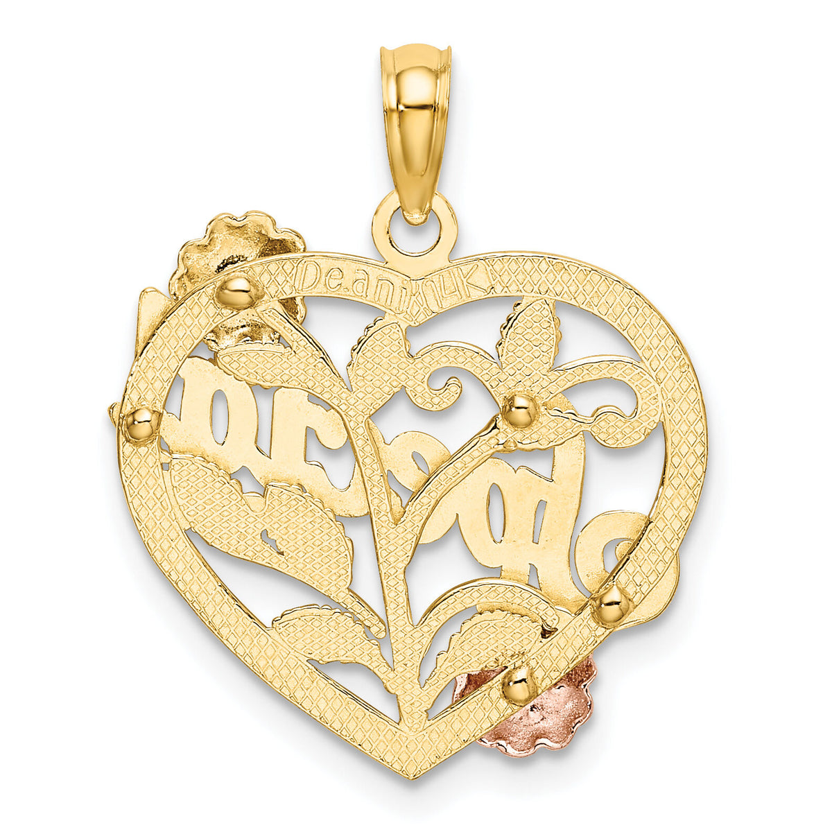 14k Two-tone w/ White Rhodium SPECIAL  On Heart w/ Flower Charm-K9168