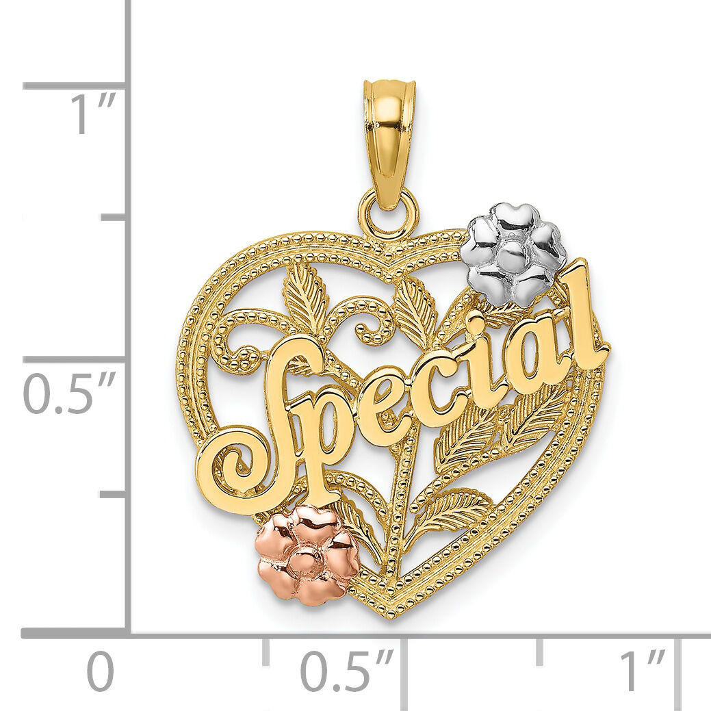 14k Two-tone w/ White Rhodium SPECIAL  On Heart w/ Flower Charm-K9168