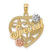 14k Two-tone w/ White Rhodium SPECIAL  On Heart w/ Flower Charm-K9168