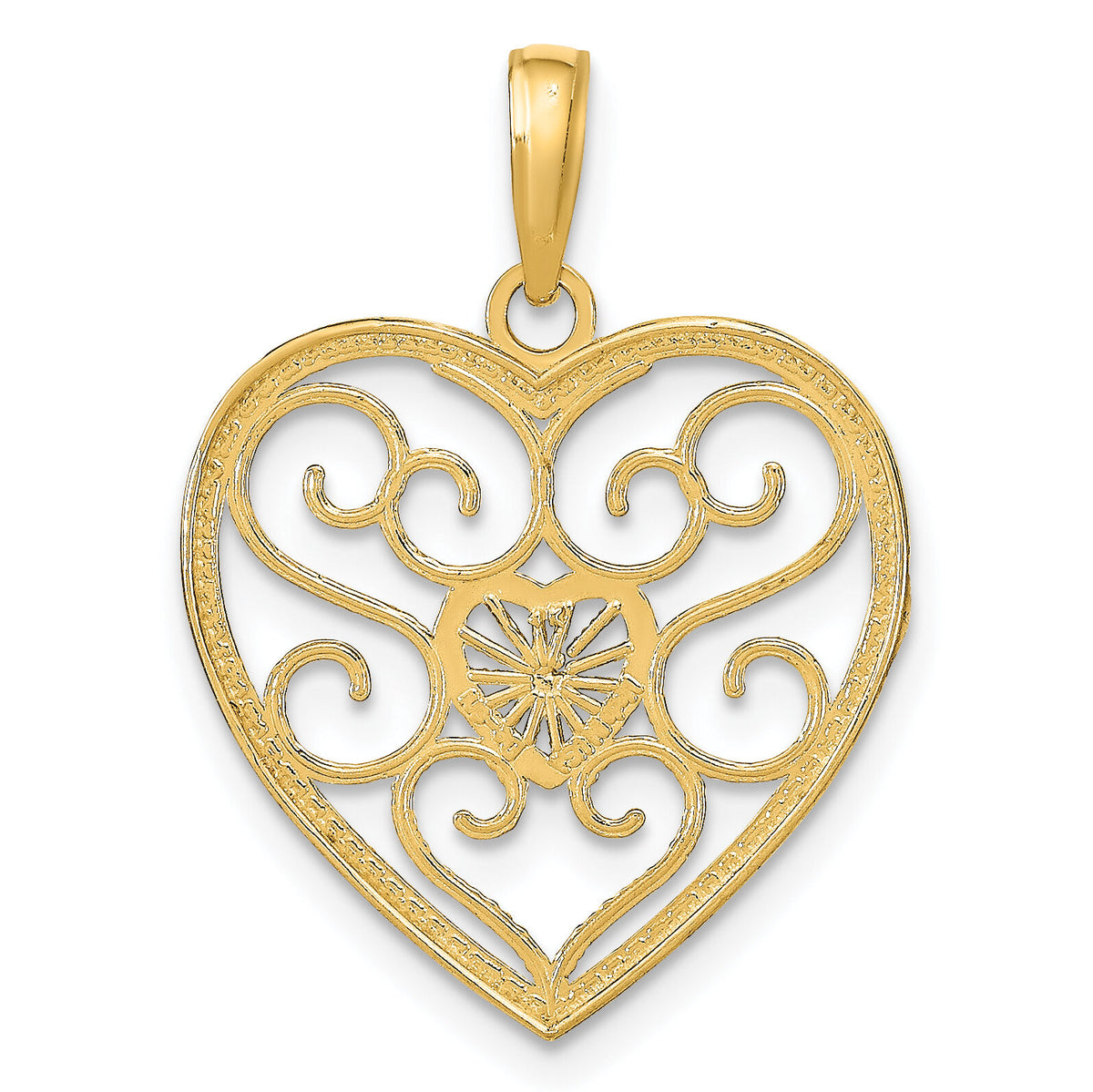 14k w/Rhodium Filigree Beaded Heart Charm-K9169
