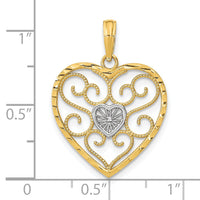 14k w/Rhodium Filigree Beaded Heart Charm-K9169