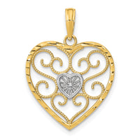 14k w/Rhodium Filigree Beaded Heart Charm-K9169