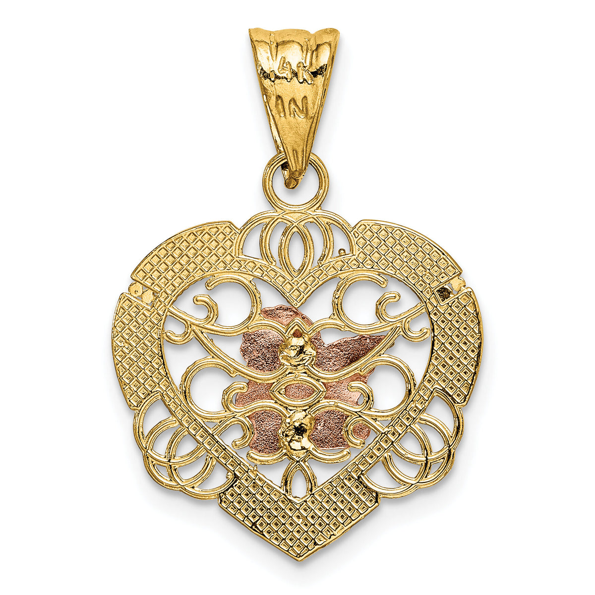 14K Two-tone w/White Rhodium Angel In Heart Charm-K9172
