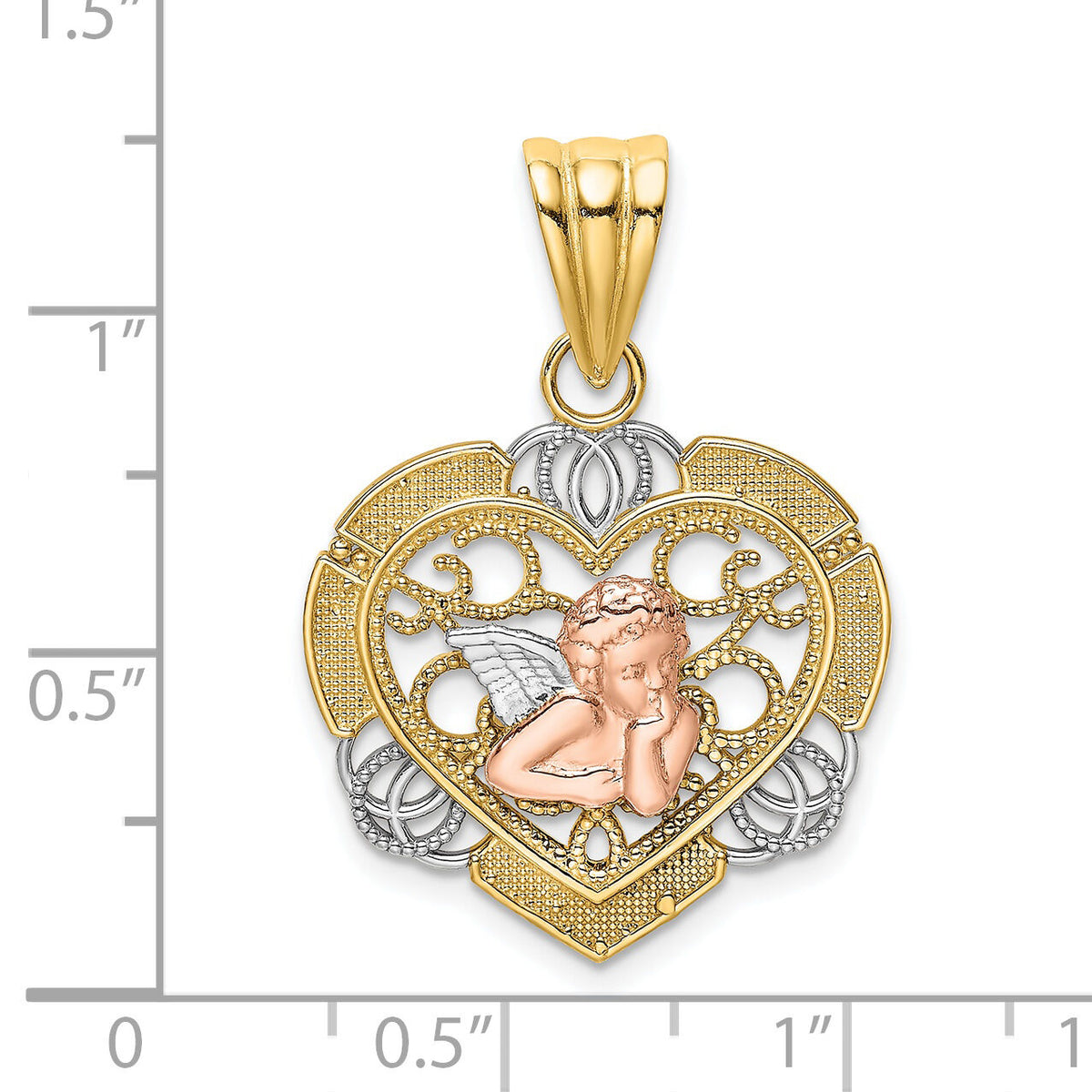 14K Two-tone w/White Rhodium Angel In Heart Charm-K9172