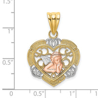 14K Two-tone w/White Rhodium Angel In Heart Charm-K9172