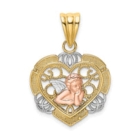 14K Two-tone w/White Rhodium Angel In Heart Charm-K9172