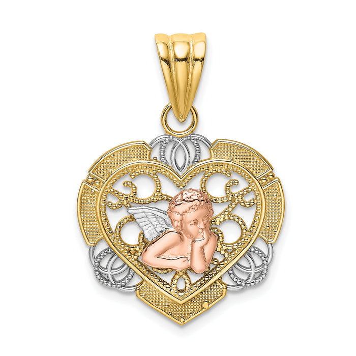 14K Two-tone w/White Rhodium Angel In Heart Charm-K9172