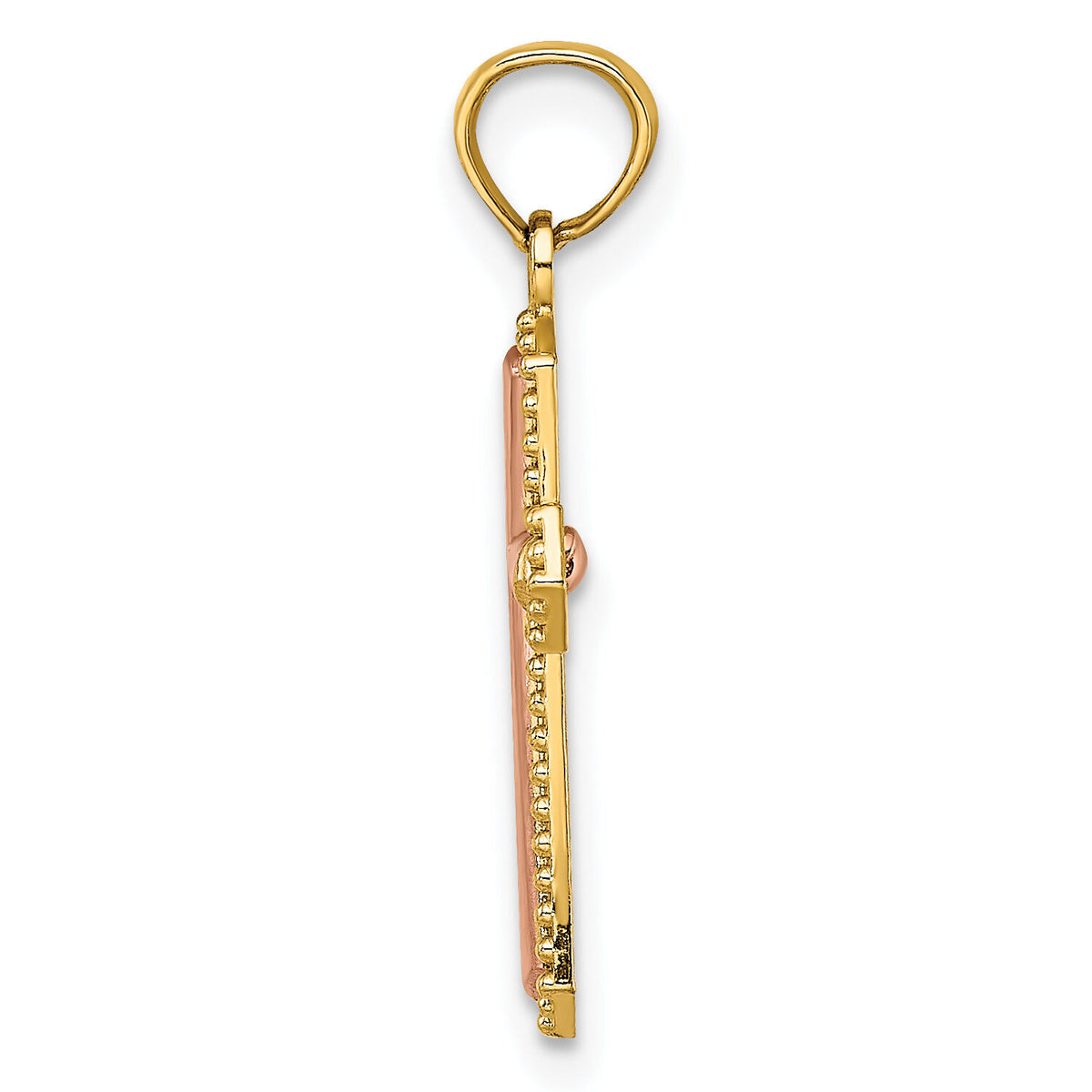14K Two-tone w/ Beaded Trim Cross Charm-K9173