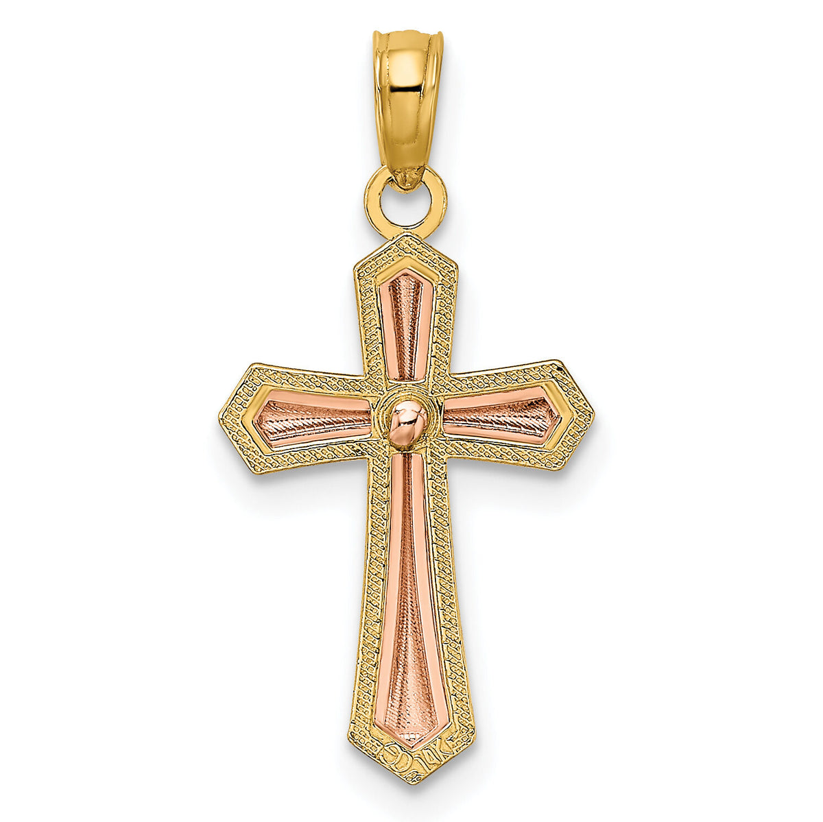 14K Two-tone w/ Beaded Trim Cross Charm-K9173