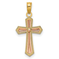 14K Two-tone w/ Beaded Trim Cross Charm-K9173