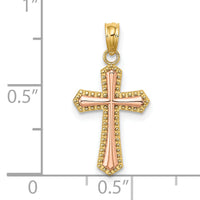 14K Two-tone w/ Beaded Trim Cross Charm-K9173