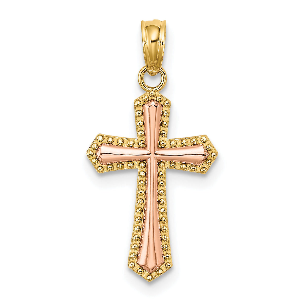 14K Two-tone w/ Beaded Trim Cross Charm-K9173