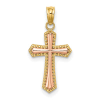 14K Two-tone w/ Beaded Trim Cross Charm-K9173