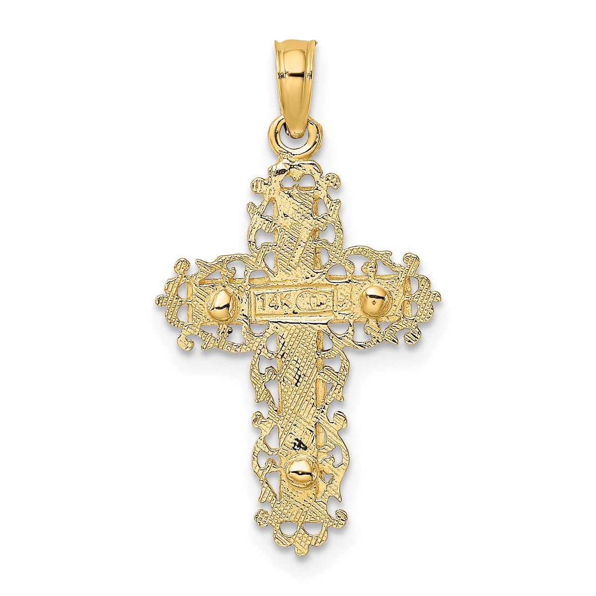 14K W/ Rhodium Textured Lace Trim Crucifix Charm-K9174