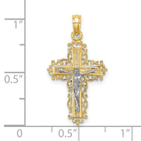 14K W/ Rhodium Textured Lace Trim Crucifix Charm-K9174